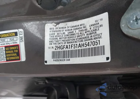 2010 Honda Civic Lx from USA, damaged, VIN 2HGFA1F51AH547051